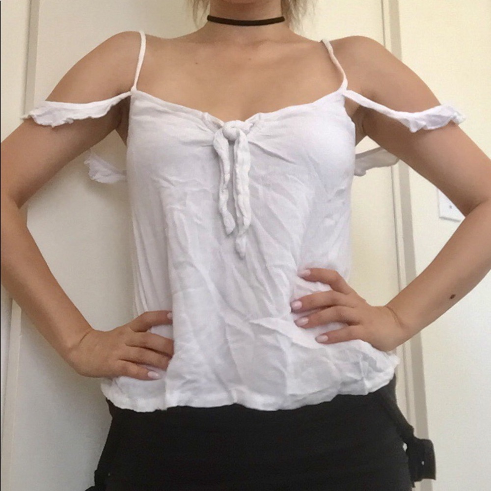 Hollister white cold shoulder shirt